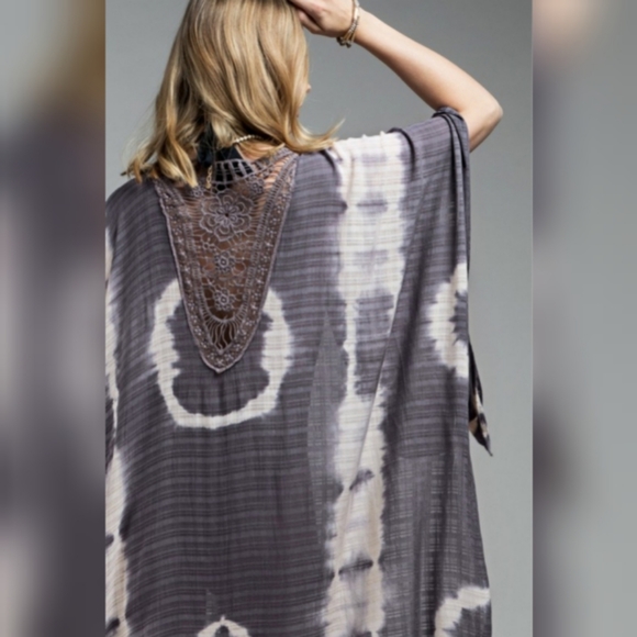 Boho Tie Dye Crochet Kimono Duster or Cover Up - Picture 6 of 6